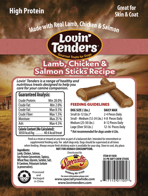 Lovin' Tenders Lamb, Chicken & Salmon High Protein Soft Chew Sticks, 10oz 35-Pack