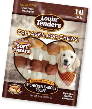Lovin Tenders Collagen Dog Chews 5" Chicken Kabobs 10-Pack