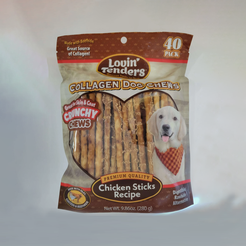 Lovin Tenders Collagen Dog Chews – 5" High-Protein Crunchy Sticks, 40-Pack (10oz)