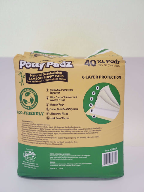 Eco-Friendly Petz Bamboo Puppy Training Pads X-LARGE 28"x32" - 40-Pk