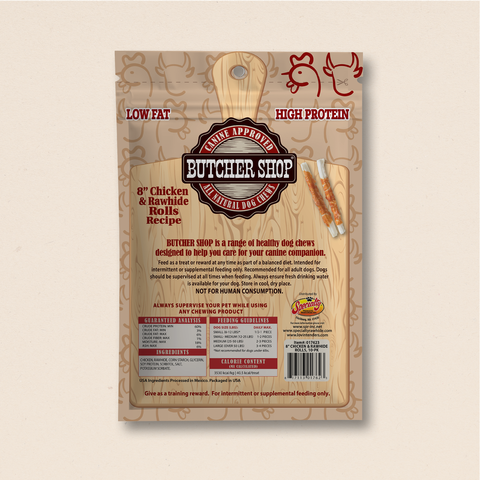 Butcher Shop 8” Chicken & Rawhide Rolls, 10-Pk