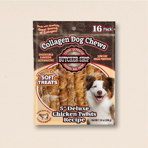 Collagen Dog Chews 5" Deluxe Chicken Twists 16-Pk