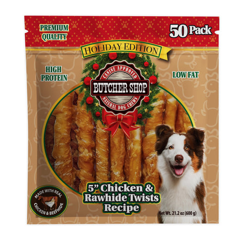 Butcher Shop Holiday Chicken & Rawhide Twists, 50 pk