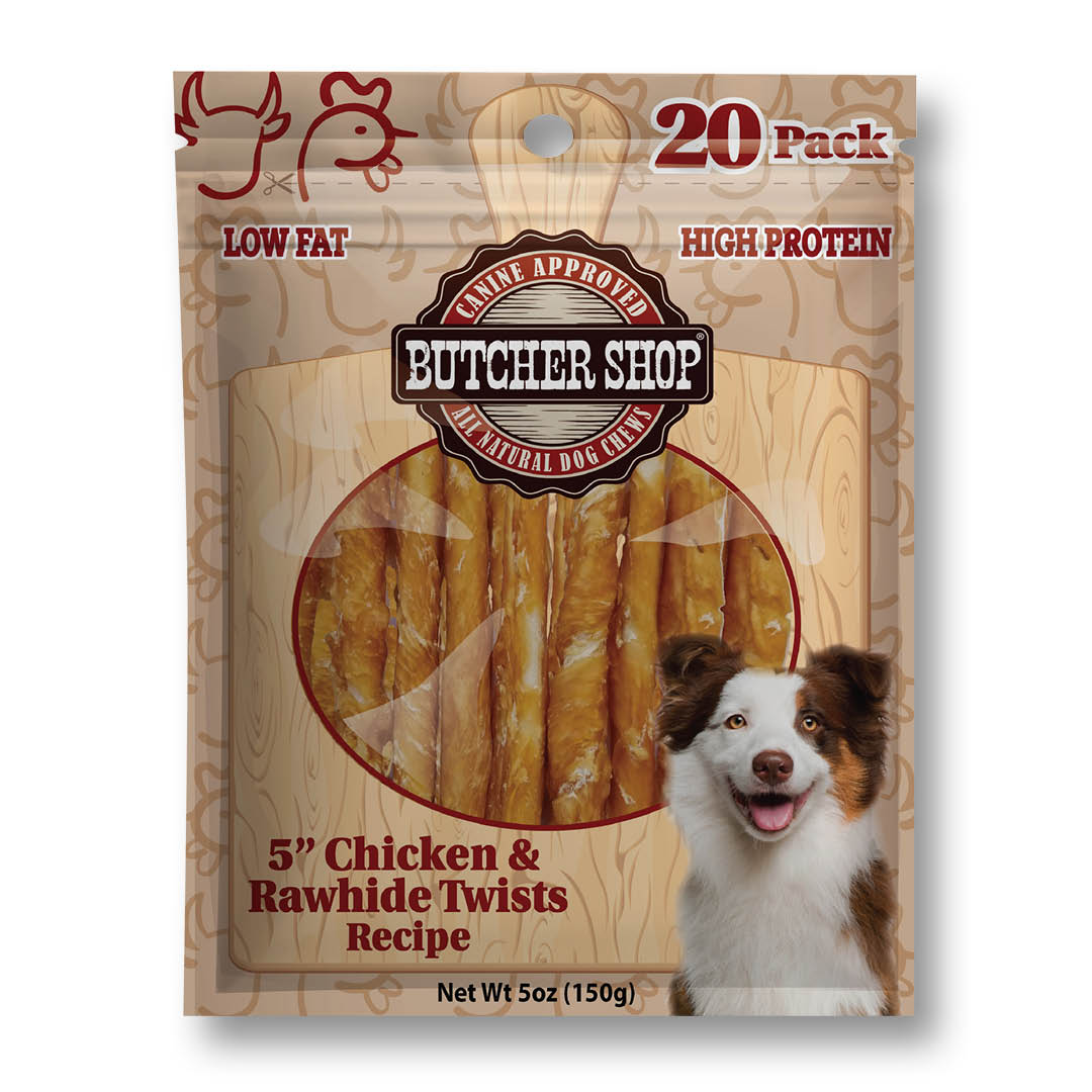 ケ*ウ様 Butcher ProductS Butcher Shop 5'' Chicken & Rawhide Twists, 20-Pk – LovinTendersTreats