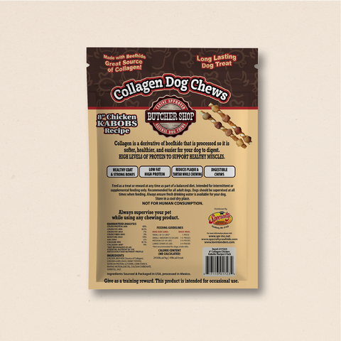 Collagen Dog Chews 8" Chicken Kabobs Recipe 8-Pk