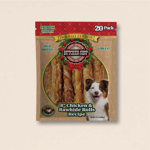 Holiday Butcher Shop 8” Chicken & Rawhide Rolls, 20-Pk