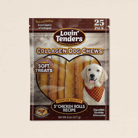 Lovin Tenders Collagen Dog Chews 5" Chicken TWISTS Recipe 25-Pack