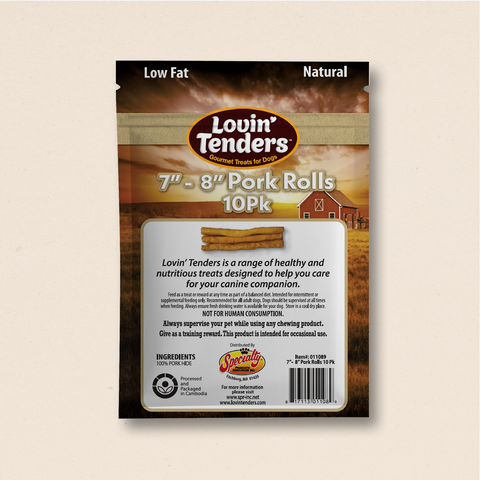 Lovin' Tenders All-Natural Pork Rolls – 7"-8" Chews (10-Pack, 6oz)