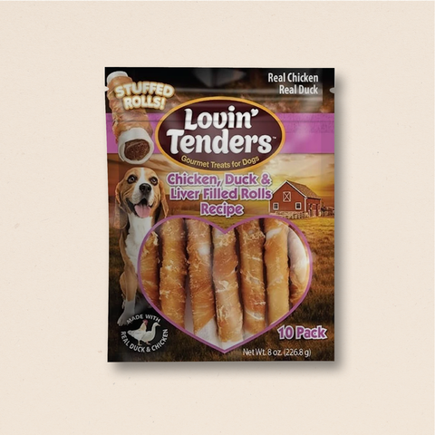 Lovin' Tenders Chicken, Duck, Liver, and Sweet Potato Stuffed Rolls, 10-Pk