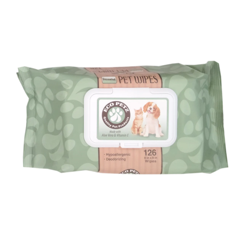Eco Petz Pet Wipes Unscented Regular 6" x 8" Eco Friendly, 126-Pk