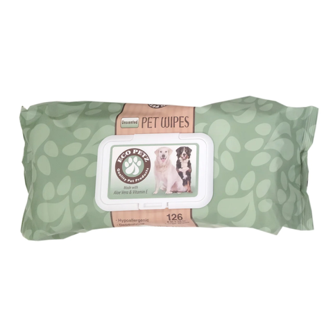 Eco Petz Pet Wipes Unscented Large 8" x 10" Eco Friendly, 126-Pk