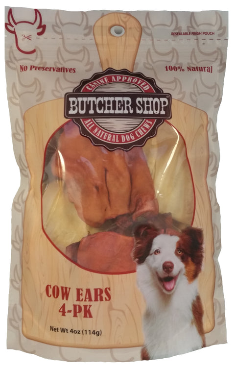 Butcher Shop Assorted BBQ/Natural Cow Ears, 4-Pk