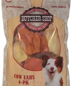 Butcher Shop Assorted BBQ/Natural Cow Ears, 4-Pk