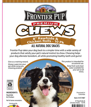Frontier Pup Chews 8" Chicken & Rawhide Rolls, 10-Pk