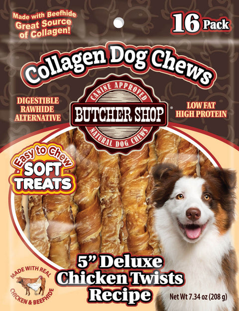 Collagen Dog Chews 5" Deluxe Chicken Twists 16-Pk