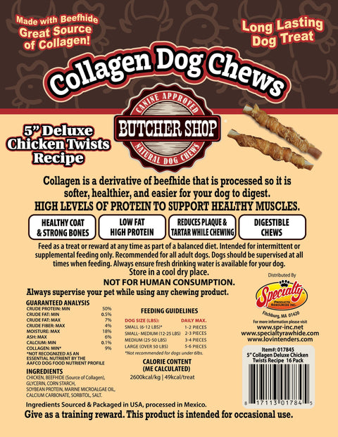 Collagen Dog Chews 5" Deluxe Chicken Twists 16-Pk