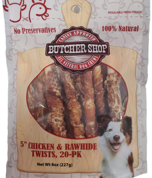 Butcher Shop 5” Chicken & Rawhide Twists Dog Treat, 20-Pk 8oz Bag