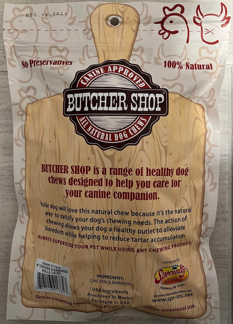 Butcher Shop 8” Chicken & Rawhide Rolls, 10-Pk