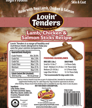 Lovin' Tenders Lamb, Chicken & Salmon High Protein Soft Chew Sticks, 10oz 35-Pack