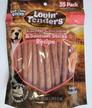 Lovin' Tenders Lamb, Chicken & Salmon High Protein Soft Chew Sticks, 10oz 35-Pack