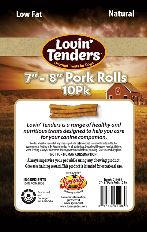 Lovin' Tenders All-Natural Pork Rolls – 7"-8" Chews (10-Pack, 6oz)