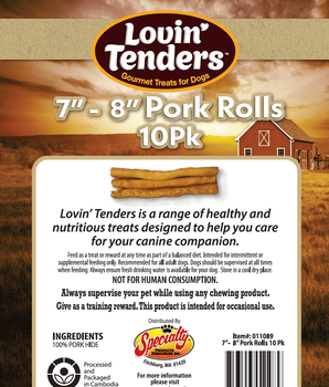 Lovin' Tenders All-Natural Pork Rolls – 7"-8" Chews (10-Pack, 6oz)