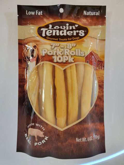Lovin' Tenders All-Natural Pork Rolls – 7"-8" Chews (10-Pack, 6oz)
