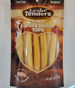 Lovin' Tenders All-Natural Pork Rolls – 7"-8" Chews (10-Pack, 6oz)