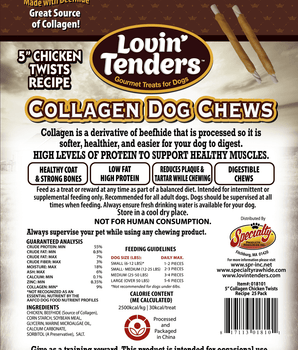 Lovin Tenders Collagen Dog Chews 5" Chicken TWISTS Recipe 25-Pack