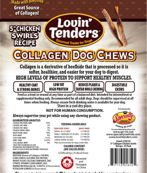 Lovin Tenders Collagen Dog Chews 5" Chicken Swirls Recipe 25-Pack