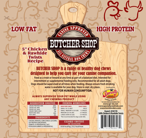 Butcher Shop 5" Chicken & Rawhide Twists 50-Pk