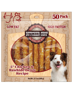 Butcher Shop 5" Chicken & Rawhide Twists 50-Pk