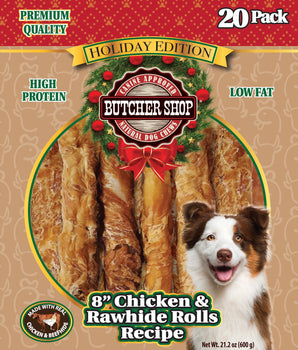 Holiday Butcher Shop 8” Chicken & Rawhide Rolls, 20-Pk