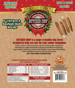 Holiday Butcher Shop 8” Chicken & Rawhide Rolls, 20-Pk