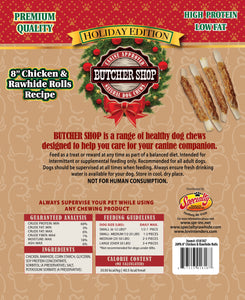 Holiday Butcher Shop 8” Chicken & Rawhide Rolls, 20-Pk