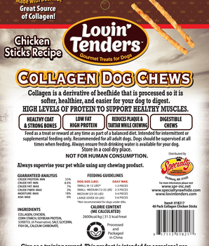 Lovin Tenders Collagen Dog Chews – 5" High-Protein Crunchy Sticks, 40-Pack (10oz)