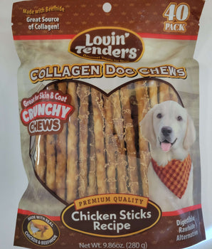 Lovin Tenders Collagen Dog Chews – 5" High-Protein Crunchy Sticks, 40-Pack (10oz)