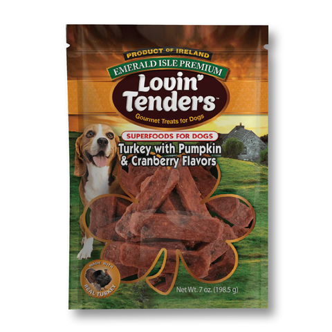 front of Lovin Tenders package turkey, pumpkin, cranberry
