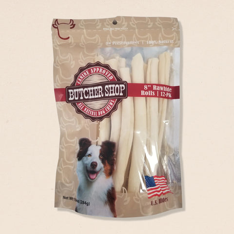 Butcher Shop 8" Rawhide Rolls 12-Pk