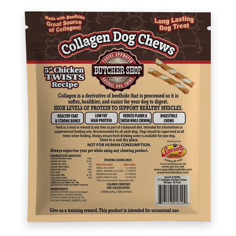 Collagen Dog Chews 5" Chicken Twists 50-Pk