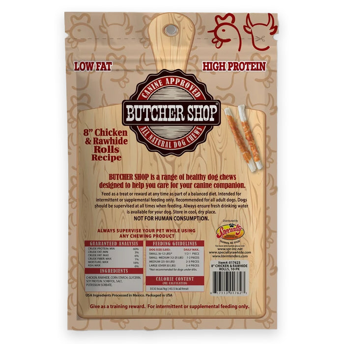 Butcher Shop 8” Chicken & Rawhide Rolls, 10-Pk – LovinTendersTreats