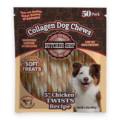 Collagen Dog Chews 5" Chicken Twists 50-Pk