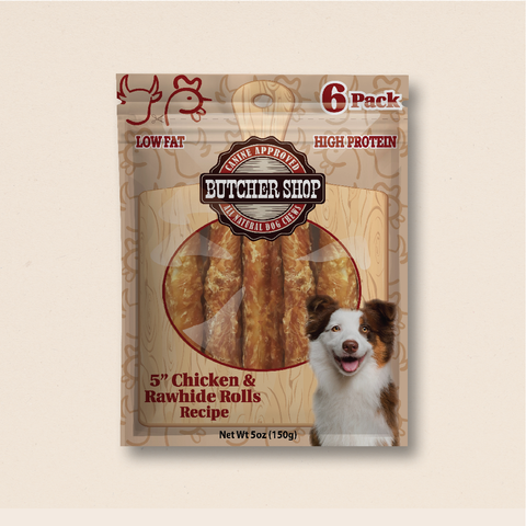 Butcher Shop 5” Chicken & Rawhide Rolls, 6-Pk