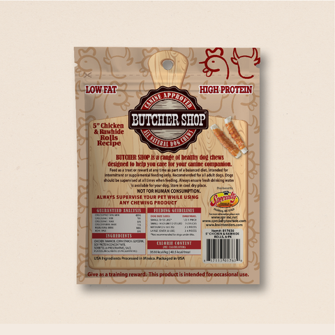 Butcher Shop 5” Chicken & Rawhide Rolls, 6-Pk