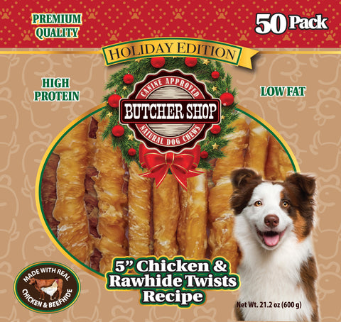 Butcher Shop Holiday Chicken & Rawhide Twists, 50 pk