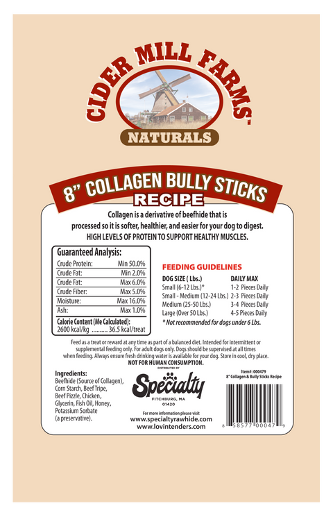 Collagen & Bully 8" Sticks, Honey Coated (12-Pk)