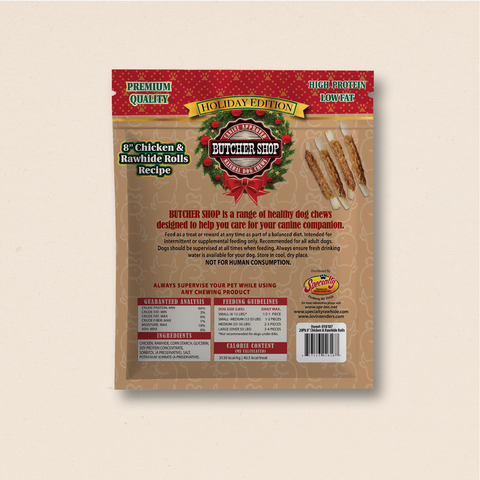 Holiday Butcher Shop 8” Chicken & Rawhide Rolls, 20-Pk