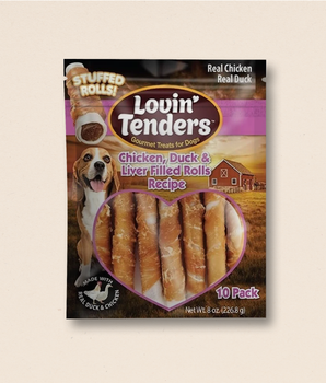 Lovin' Tenders Chicken, Duck, Liver, and Sweet Potato Stuffed Rolls, 10-Pk