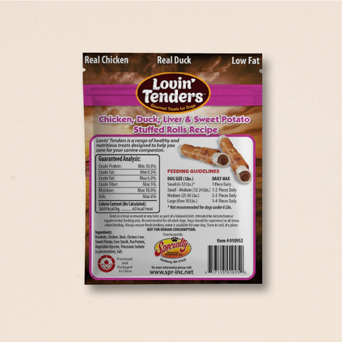 Lovin' Tenders Chicken, Duck, Liver, and Sweet Potato Stuffed Rolls, 10-Pk