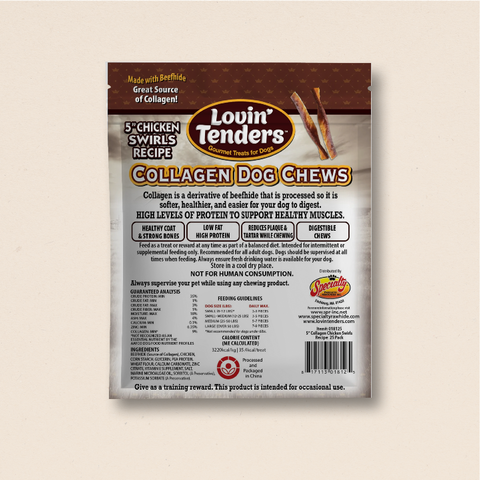 Lovin Tenders Collagen Dog Chews 5" Chicken Basted Twisted ROLLS Recipe 25-Pack